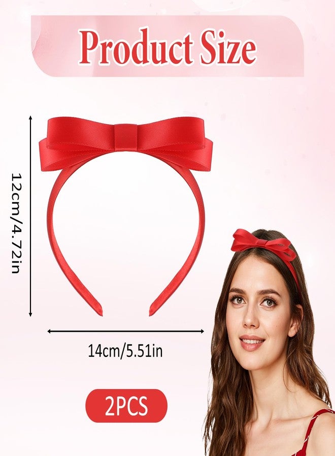 Tyqour 2 Pcs Red Bow Headband for Women Cute Bowknot Headbands Bow Knotted Hair Hoop for Birthday Christmas World Book Day Party Cosplay Costume Accessories (5.51x4.72inch) - Image 2